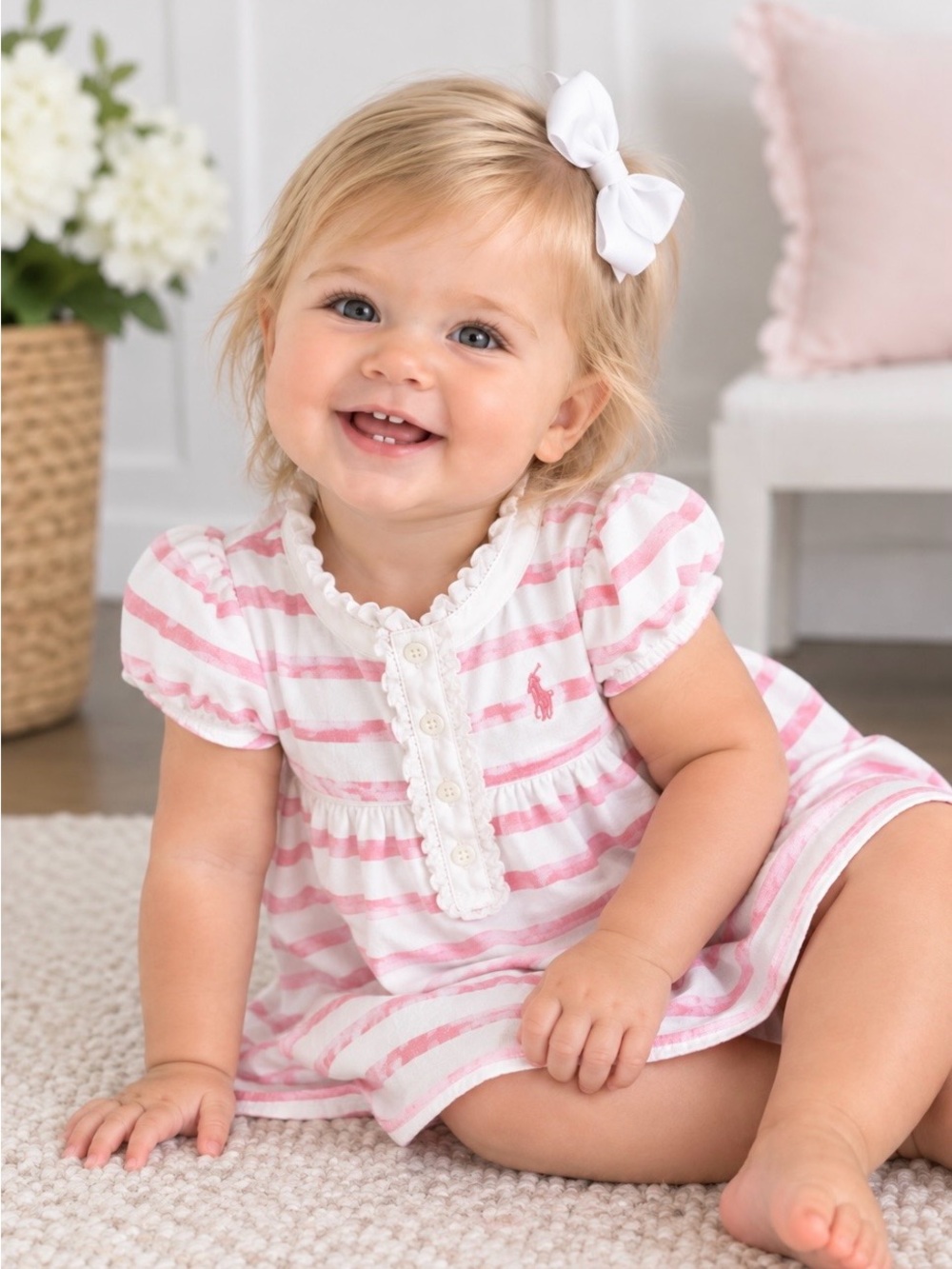 Ralph Lauren Pink and White Rugby Striped Dress